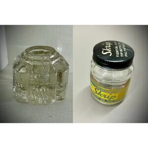 Vintage Pair of Collectible Ink Wells – Sheaffer Skrip & Antique Crystal Cube